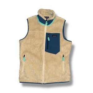 Patagonia Classic Retro X Vest Men’s Large Beige Fleece Full Zip Pocket Logo